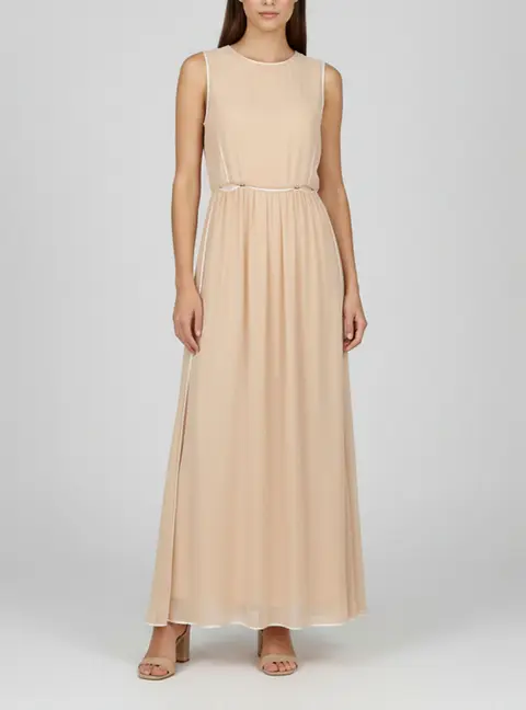 Elisabetta Franchi Beige Chiffon Sleeveless Maxi Dress M