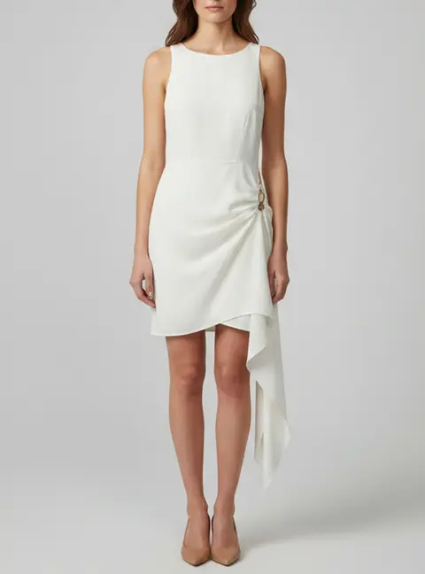 Elisabetta Franchi Cream Crepe Asymmetrical Draped Mini Dress S