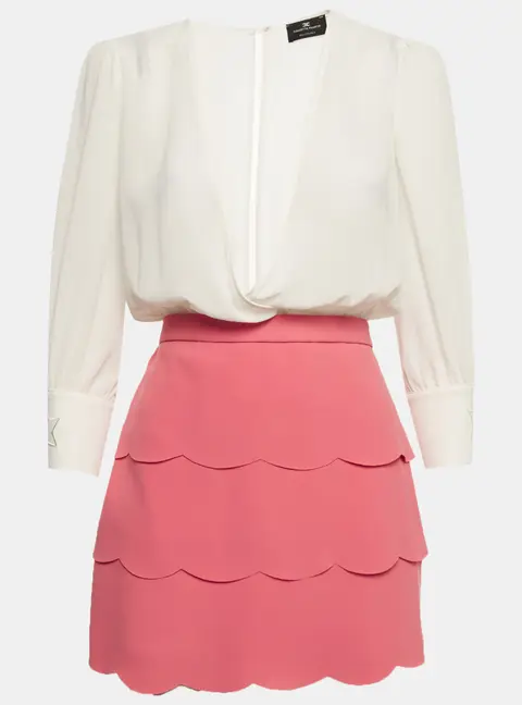 Elisabetta Franchi White Plunge Neck Short Dress S