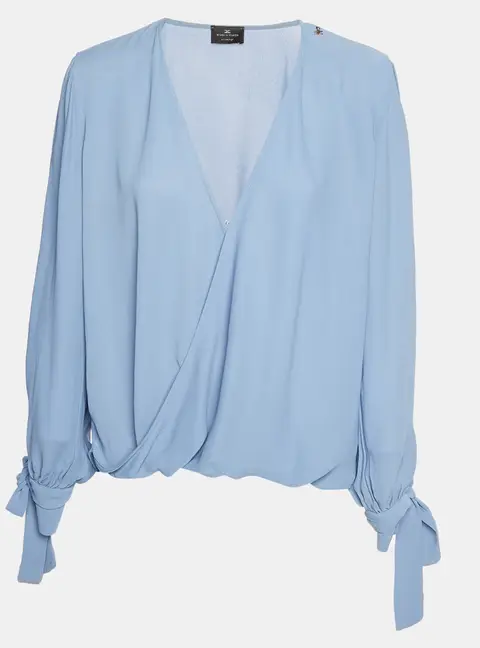 Elisabetta Franchi Blue Crepe Long Sleeve Blouse M