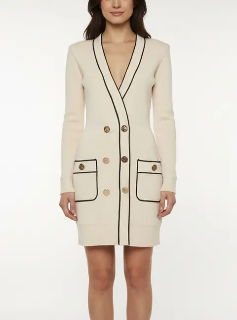 Elisabetta Franchi Beige Knit Long Sleeve Mini Dress M