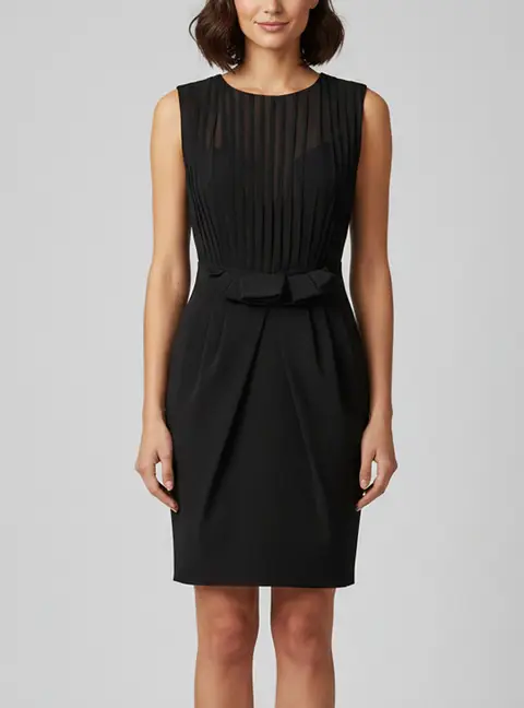 Elisabetta Franchi Black Pleated Chiffon and Nylon Blend Dress S