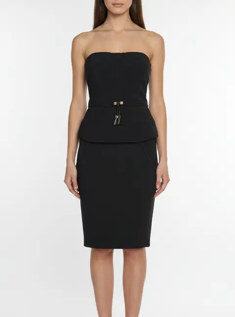 Elisabetta Franchi Black Nylon Blend Strapless Top and Pencil Skirt Set S