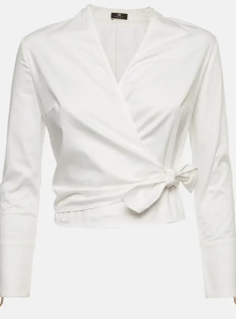 Elisabetta Franchi White Poplin Wrapped Top S