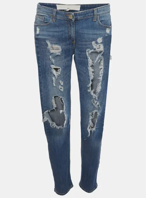 Elisabetta Franchi Blue Denim Distressed Jeans M /Waist 32"