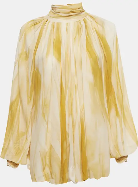 Elisabetta Franchi Yellow Chiffon Tie Dye Long Sleeve Blouse M