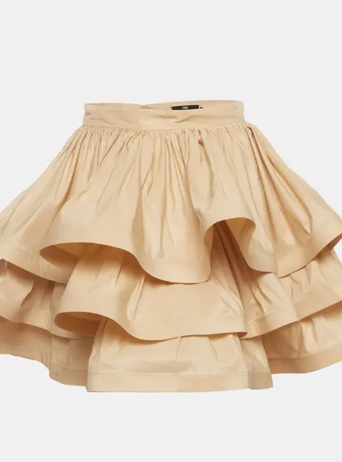 Elisabetta Franchi Beige Gabardine Tiered Ruffle Mini Skirt M