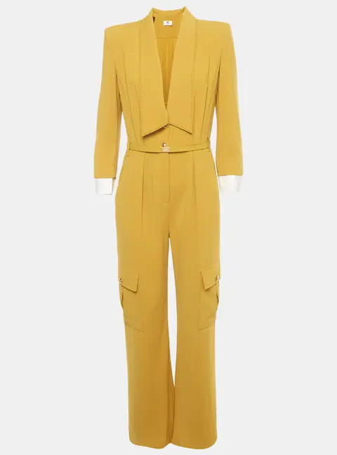 Elisabetta Franchi Crepe Yellow Long Sleeve Jumpsuit M
