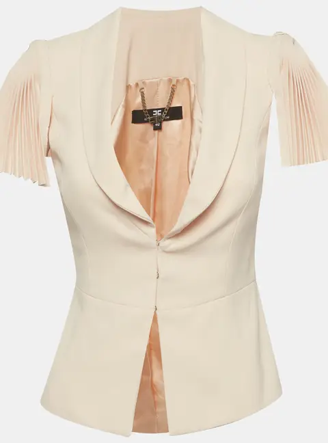Elisabetta Franchi Beige Crepe Short sleeve Fitted Jacket S