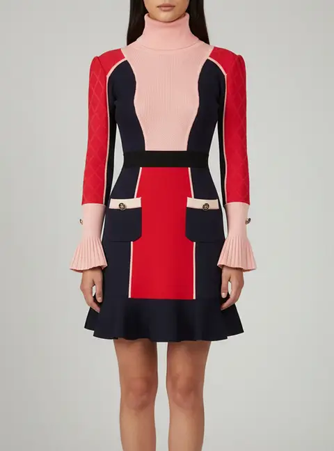 Elisabetta Franchi Pink/Blue Colorblock Knit Mini Dress S