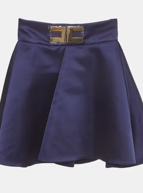 Elisabetta Franchi Navy Blue Satin High Waisted Pleated Mini Skirt S