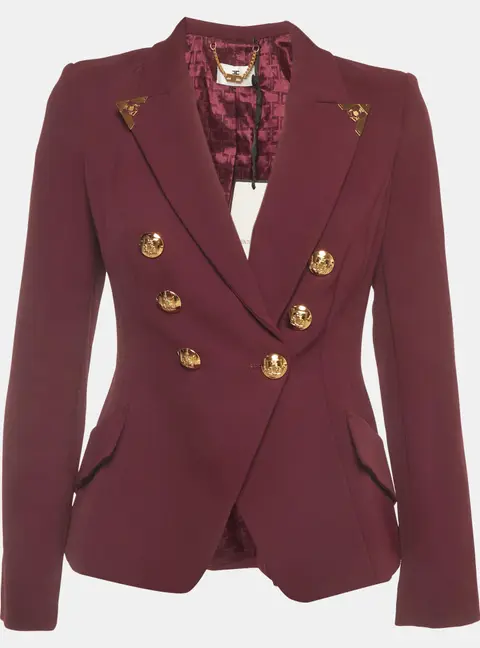 Elisabetta Franchi Burgundy Stretch Crepe Double Breasted Blazer M