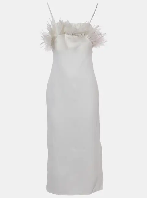 Elliatt Ivory/White Crepe Feather Detail Harley Midi Dress XS
