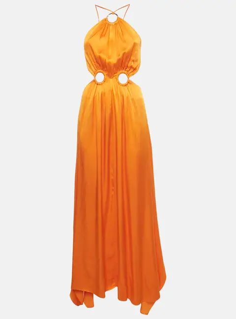 Elliatt Orange Satin Ring Detail Asymmetric Maxi Dress XXS
