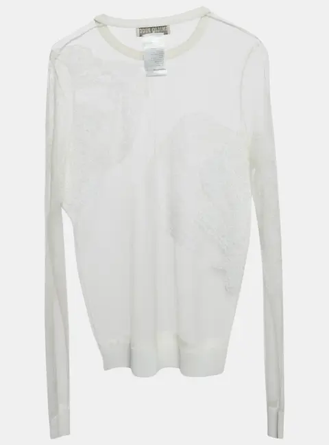 Emilio Pucci White Embroidered Tulle Sheer Pullover M