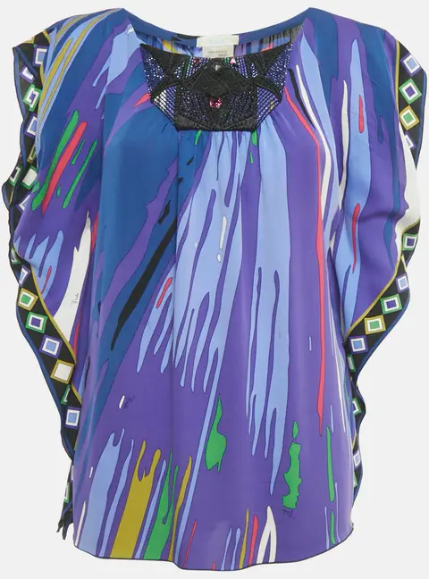 Emilio Pucci Multicolor Embellished Printed Silk Kaftan Tunic Top M