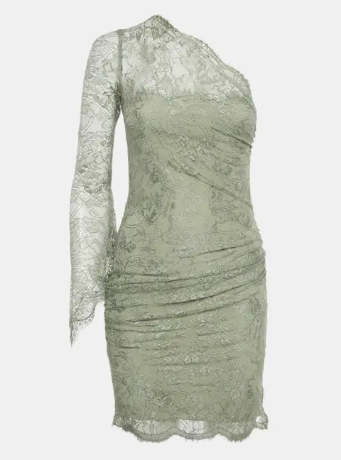 Emilio Pucci Green Lace One-Shoulder Mini Dress S