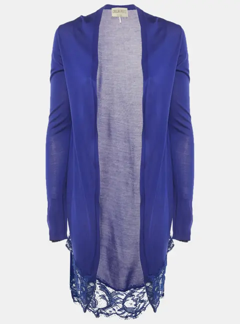 Emilio Pucci Blue Lace Trim Knit Cardigan XS