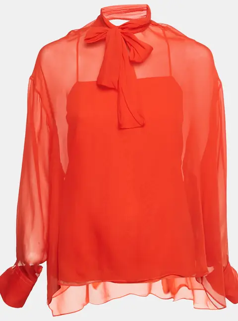 Emilio Pucci Red Silk Neck Tie Detail Top S