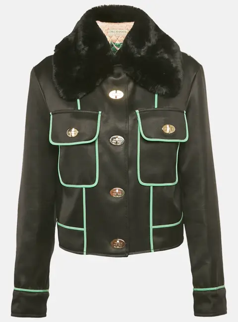 Emilio Pucci Black Fur Trim Synthetic Jacket M