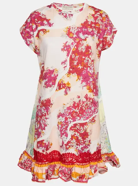 Emilio Pucci Multicolor Floral Print Cotton Flounce Mini Dress S