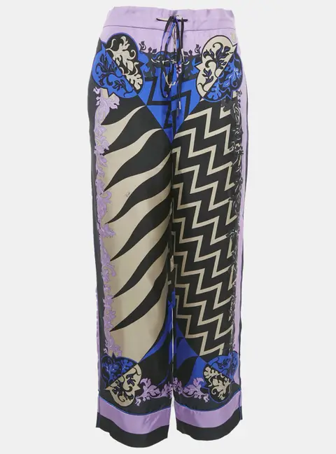 Emilio Pucci Black/Purple Lupa Print Silk Trousers S