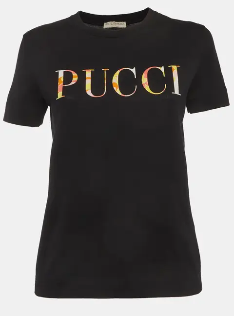 Emilio Pucci Black Cotton Logo T-Shirt XS