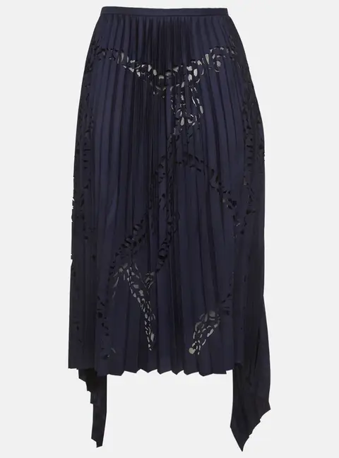 Emilio Pucci Navy Blue laser Cut Plisse High Low hem Skirt M
