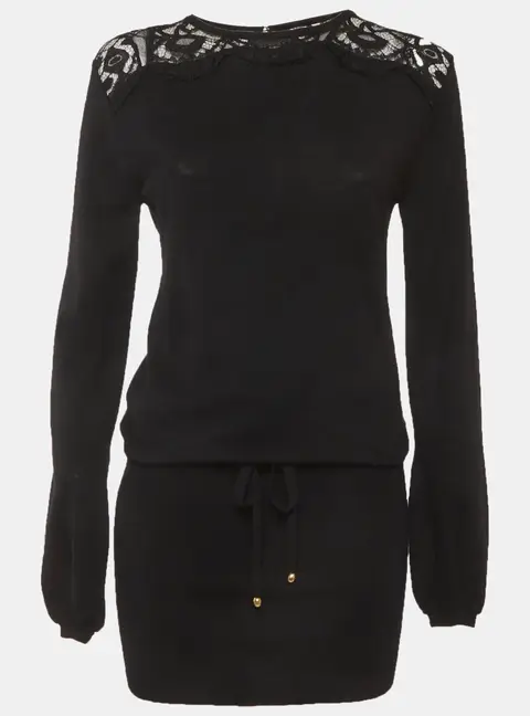 Emilio Pucci Black Lace Trim Wool Knit Dress M