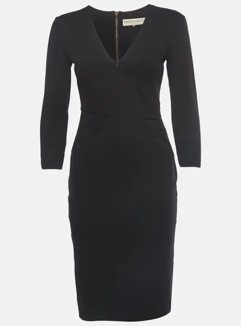 Emilio Pucci Black Knit V-Neck Knee Length Dress S