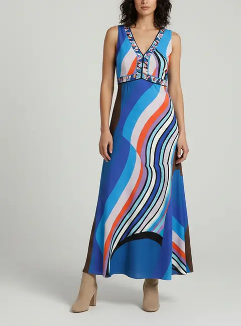 Emilio Pucci Multicolor Printed Jersey Sleeveless Midi Dress S