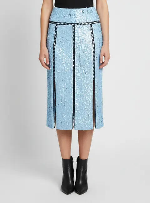 Emilio Pucci Blue Mesh Embellished Midi Skirt S