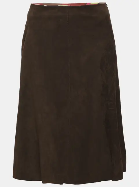 Emilio Pucci Brown Printed Suede Knee Length Skirt M