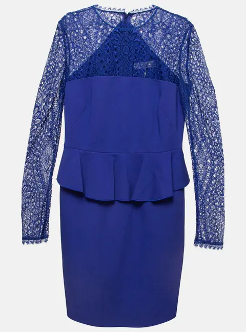 Emilio Pucci Blue Lace Trim Stretch Crepe Peplum Pencil Dress L