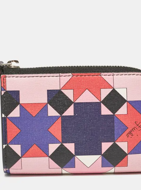 Emilio Pucci Multicolor Printed Leather Zip Compact Wallet