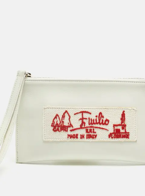 Emilio Pucci Medium White Leather Pouch Clutch