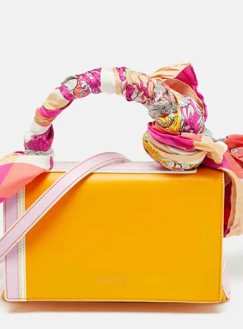 Emilio Pucci Orange/Pink Leather Flap Top Handle Bag