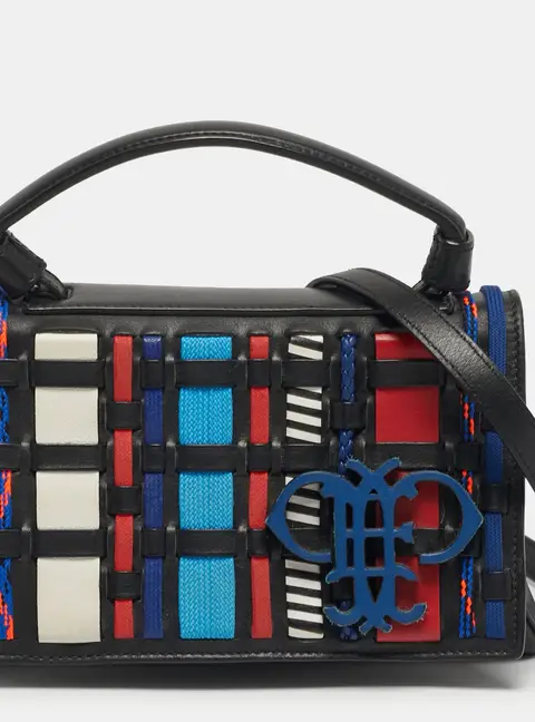 Emilio Pucci Multicolor Woven Fabric and Leather Top Handle Bag