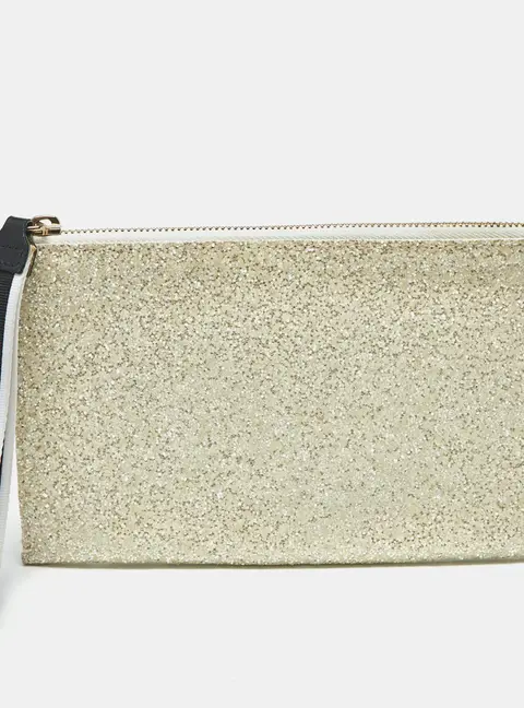 Emilio Pucci Off White White Glitter and Satin Wristlet Pouch