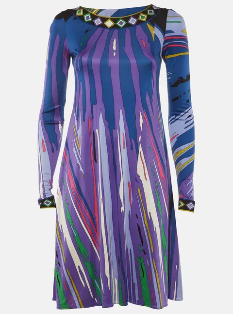 Emilio Pucci Purple Printed Jersey Long Sleeve Mini Dress S