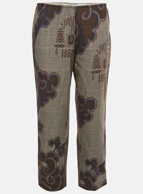 Emilio Pucci Brown Plaid Pattern Wool Straight Fit Trousers M