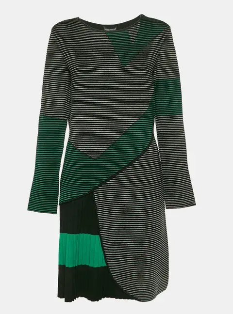 Emporio Armani Green Stretch Knit Pleated Short Dress M