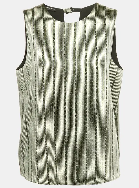 Emporio Armani Green Striped Lurex Sleeveless Top L