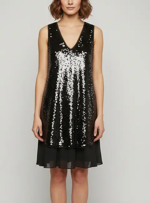 Emporio Armani Black Sequins Embellished Crepe Mini Dress M