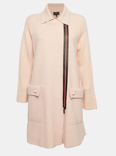 Emporio Armani Pink Virgin Wool Knit Zip-Up Coat S