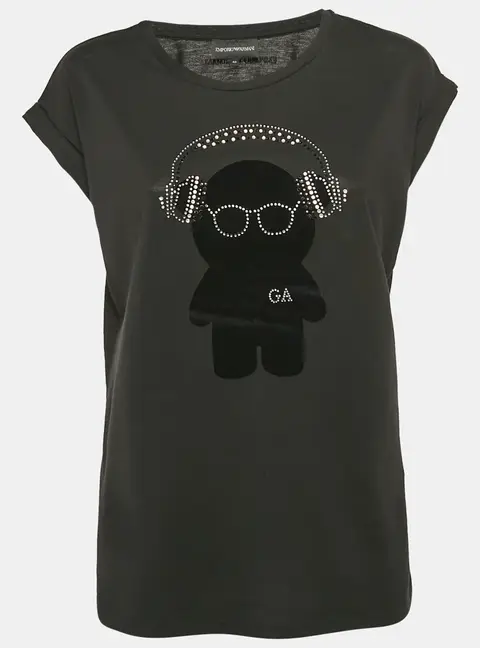 Emporio Armani Black Teddy and Rhinestone Embellished Jersey T-Shirt S
