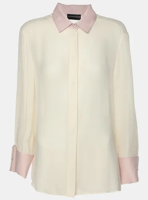 Emporio Armani Cream/Pink Silk Button Front Shirt L