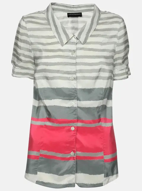 Emporio Armani Grey/Pink Striped Silk Top M