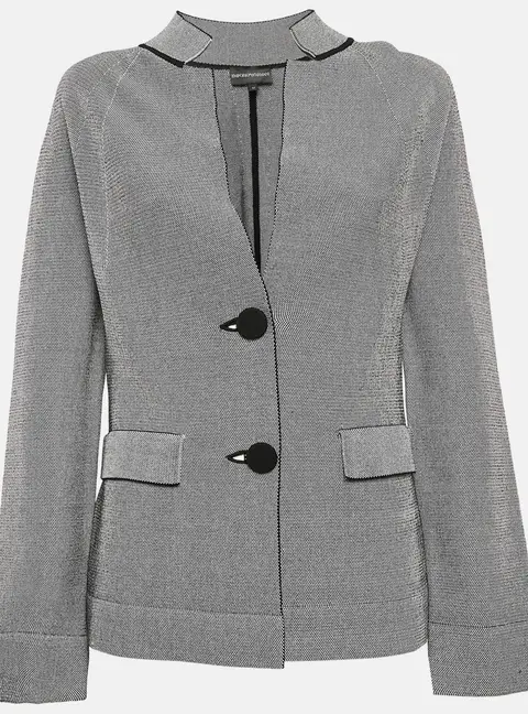 Armani Black/White Knit Button Front Jacket M