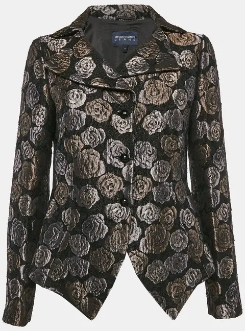 Emporio Armani Jeans Black Floral Jacquard Button Front Blazer M